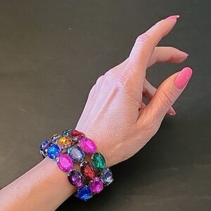 Glam Multi-color Jewel-tone Crystals Bracelet, Vibrant Disco Glam!